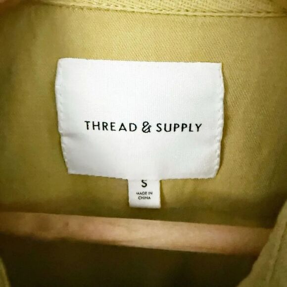 THREAD & SUPPLY | Green Yellow Corduroy Shacket Shirt Jacket Button Raw | Medium - Picture 5 of 9